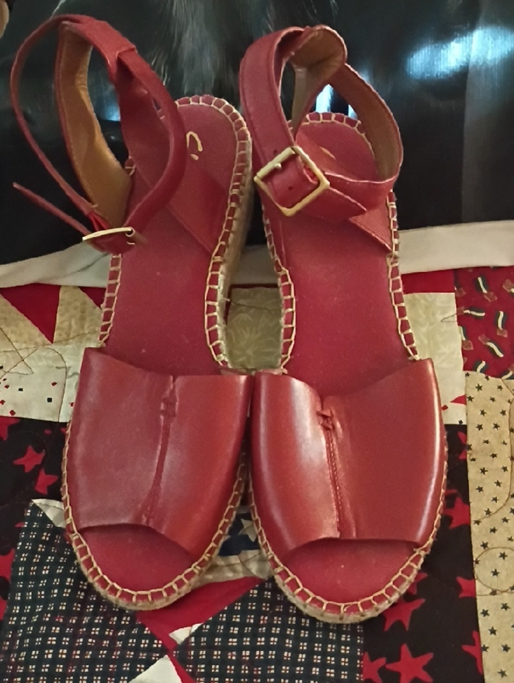 Clarks Red Leather Ankle-Strap Espadrille Sandals